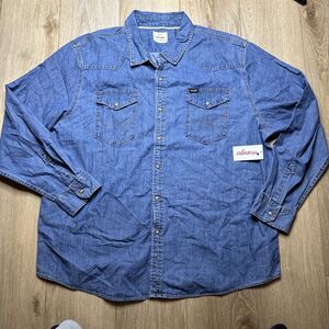 NEW‎ Wrangler Men's Iconic Denim Regular Fit Snap Shirt Size XXL Medium Wash